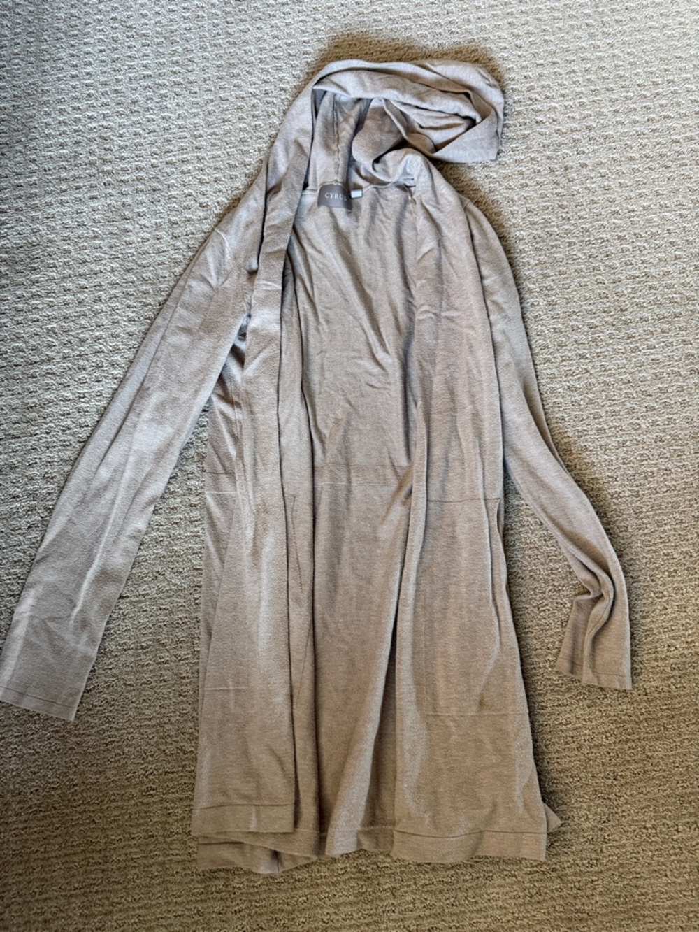 Cyrus Light Taupe Open-Front Knit Cardigan